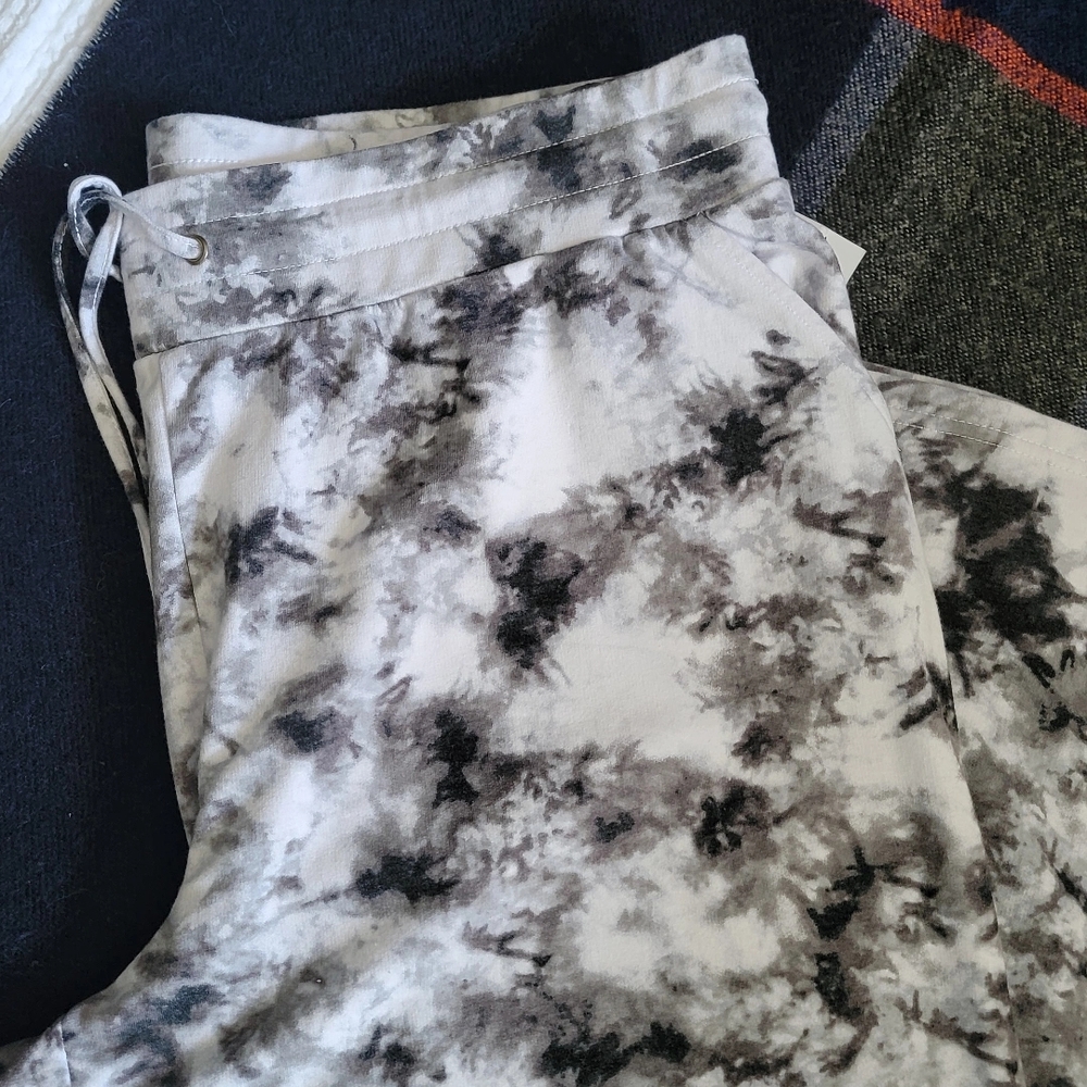 New! Skinnygirl Black & White Wide Leg Tye Dye Drawstring Lounge Pants 2x Plus